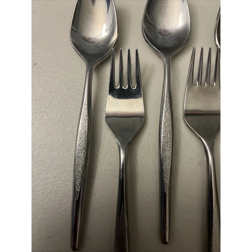Stainless Steel Japan Flatware Lot of 11 Spoons, Forks Textured‎ Handle